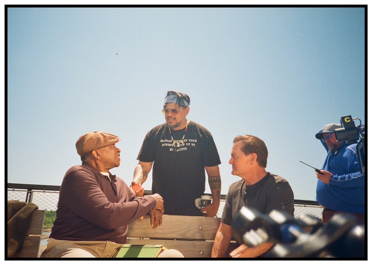 Sterlin Harjo on set of "The Lowdown"