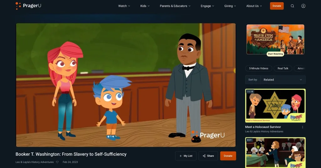 In this PragerU Kids’ cartoon video, Booker T. Washington echoes conservative talking points about slavery.
