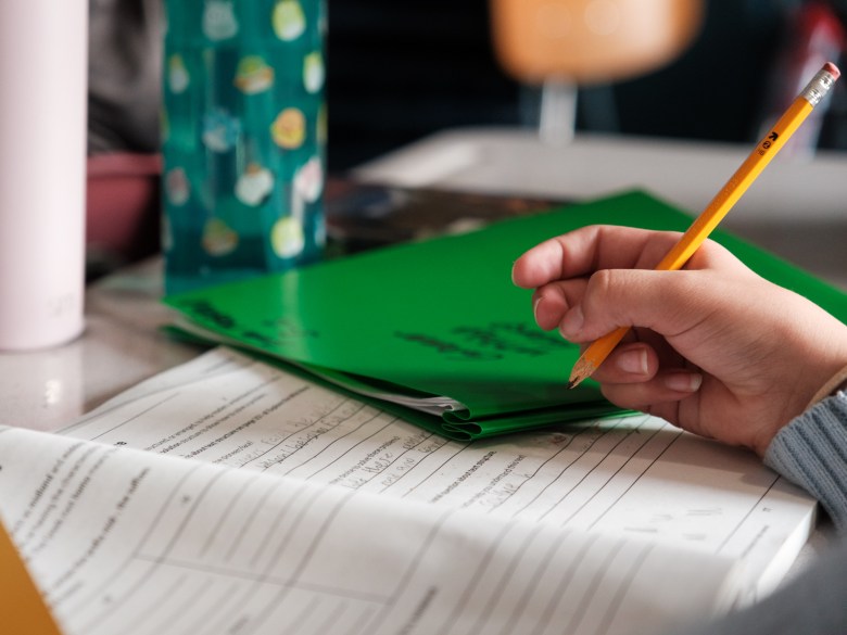 Close up of student workbook