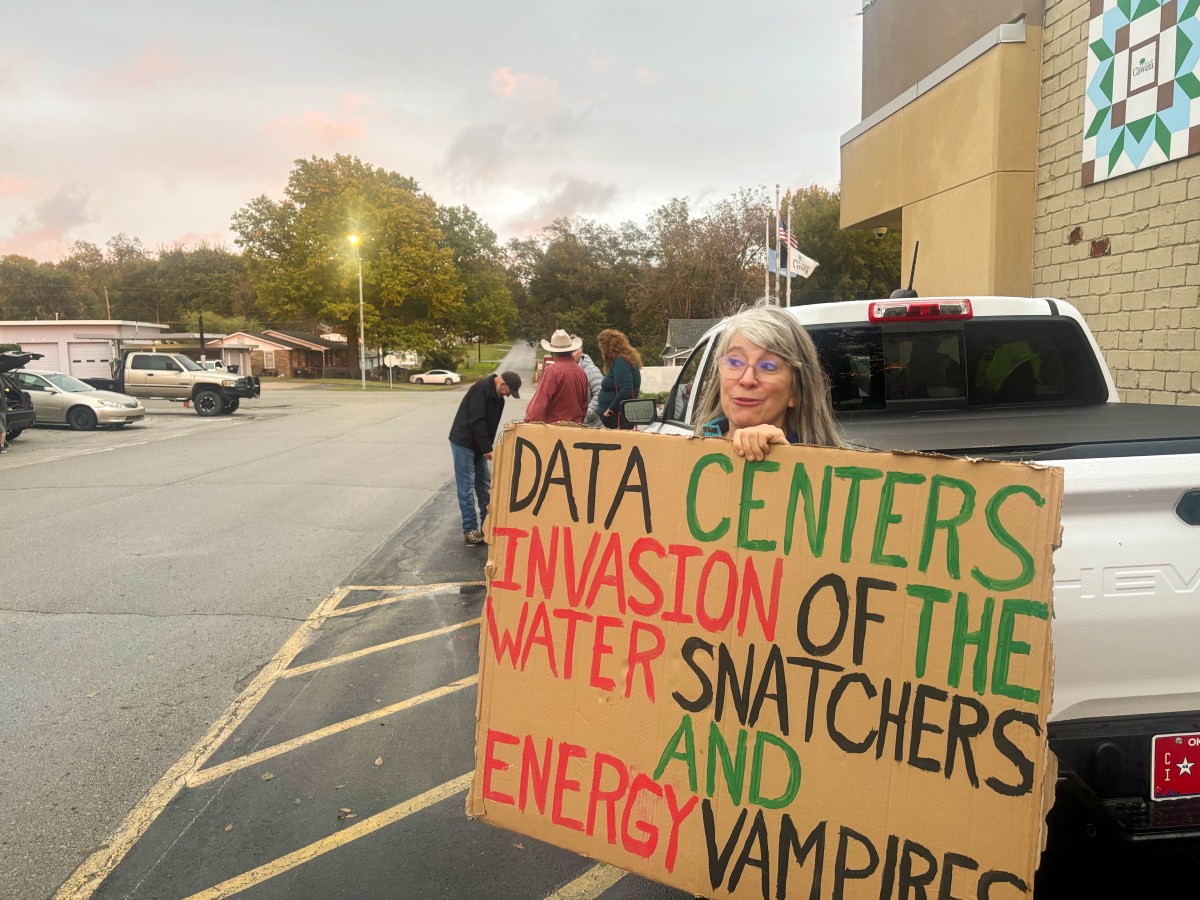 Nancy Moran, an energy advocate who has been outspoken against data centers in the community, attends an open house for a new data center proposal Oct. 29, 2025 at Coweta City Hall.