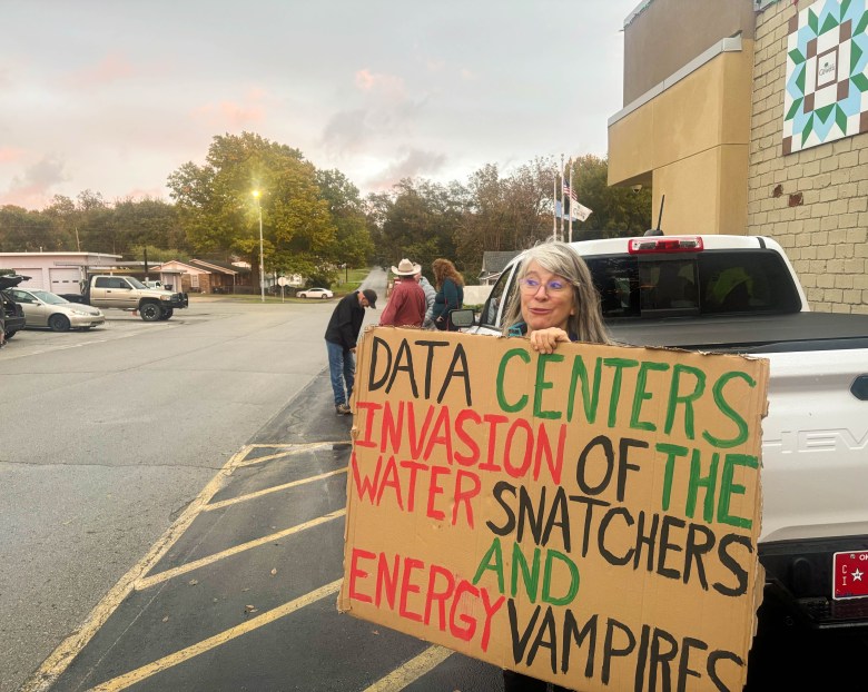 Nancy Moran, an energy advocate who has been outspoken against data centers in the community, attends an open house for a new data center proposal Oct. 29, 2025 at Coweta City Hall.