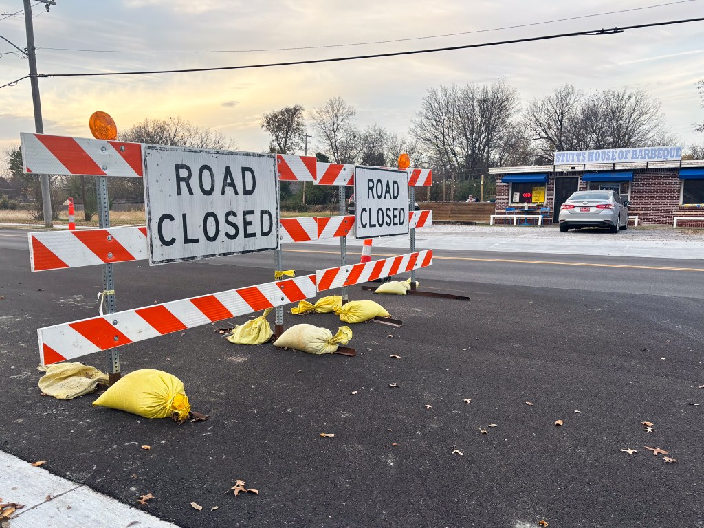 Photo of construction outside of Stutt's House of Barbeque