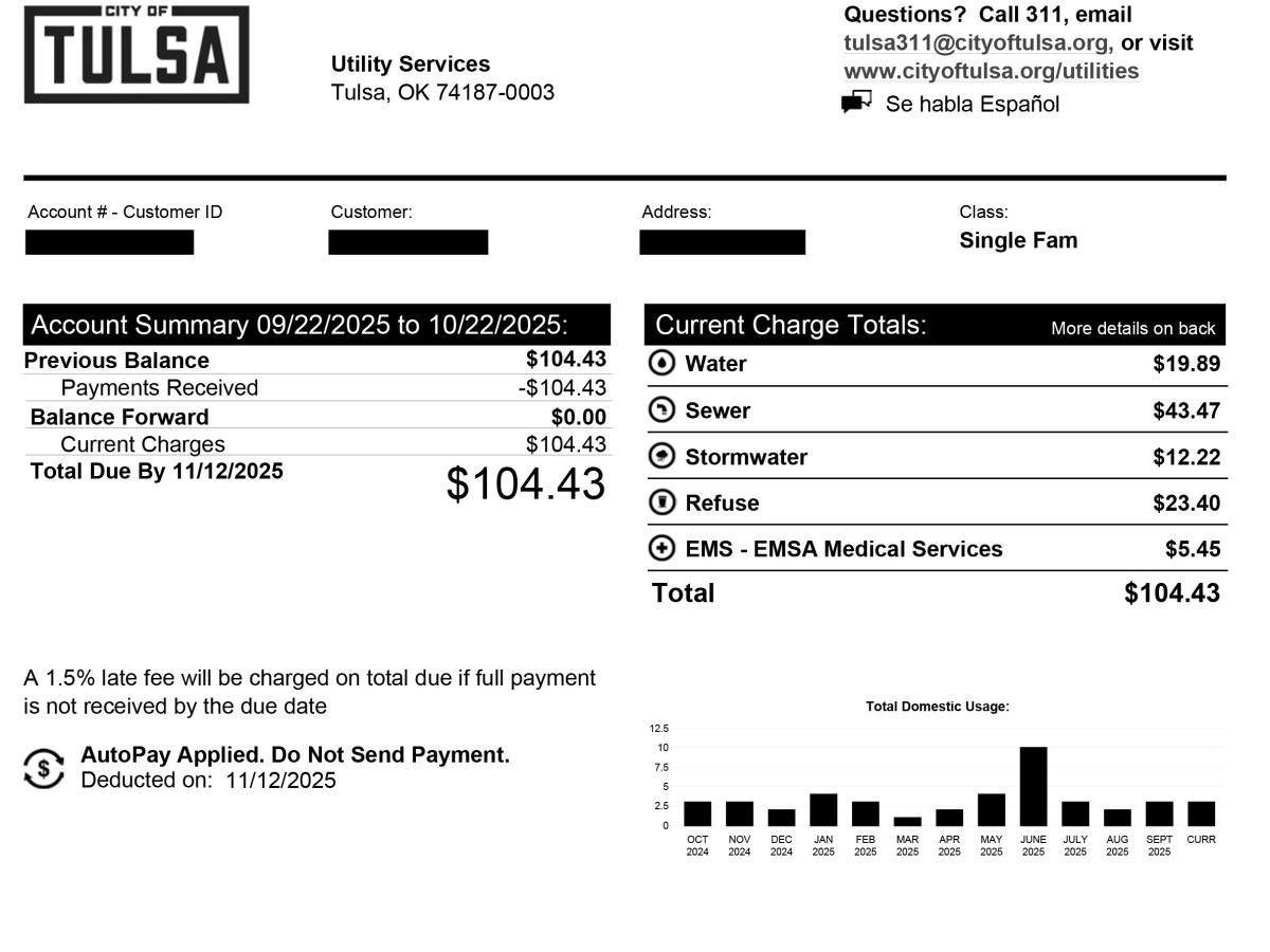 City of Tulsa utility bill