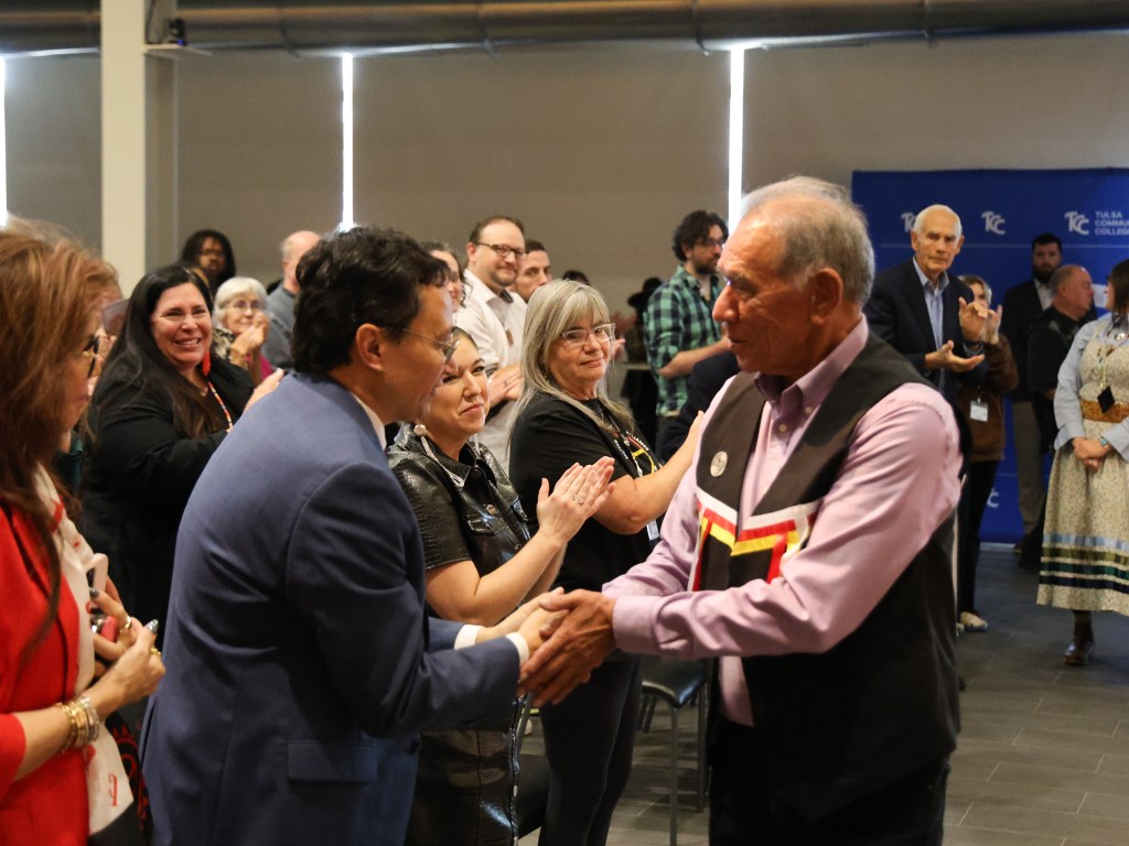 Photo of Cherokee Nation Principal Chief Chuck Hoskin Jr. and Wes Studi