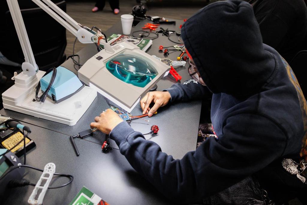 Devrion Ivory works on his drone in class at Tulsa Tech on Dec. 15, 2025.

