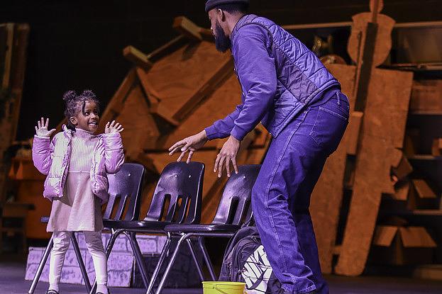 Duke Durant rehearses a scene for his role as Old Man Parker with Charli Baxter who plays Randy Parker in Black Broadway Tulsa's stage production of "A Christmas Story: The Play" Dec. 19-21 at Central High School.