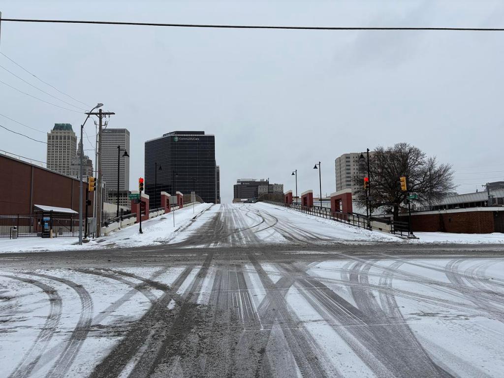 Downtown Tulsa after snow Jan. 24, 2026.