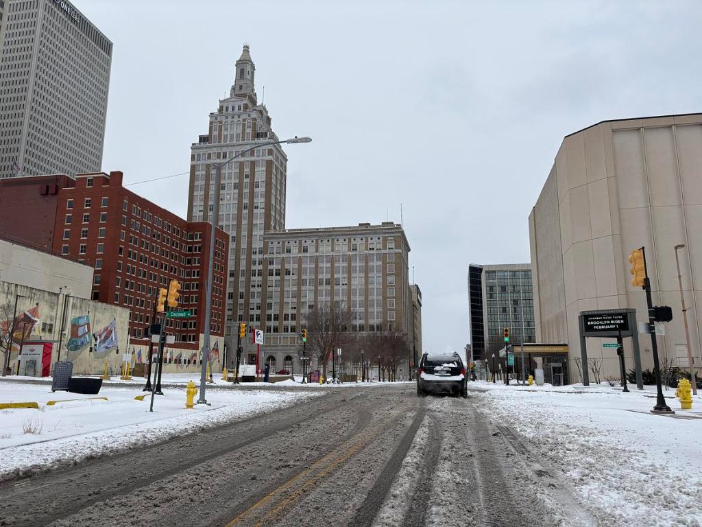 Downtown Tulsa after snow Jan. 24, 2026.