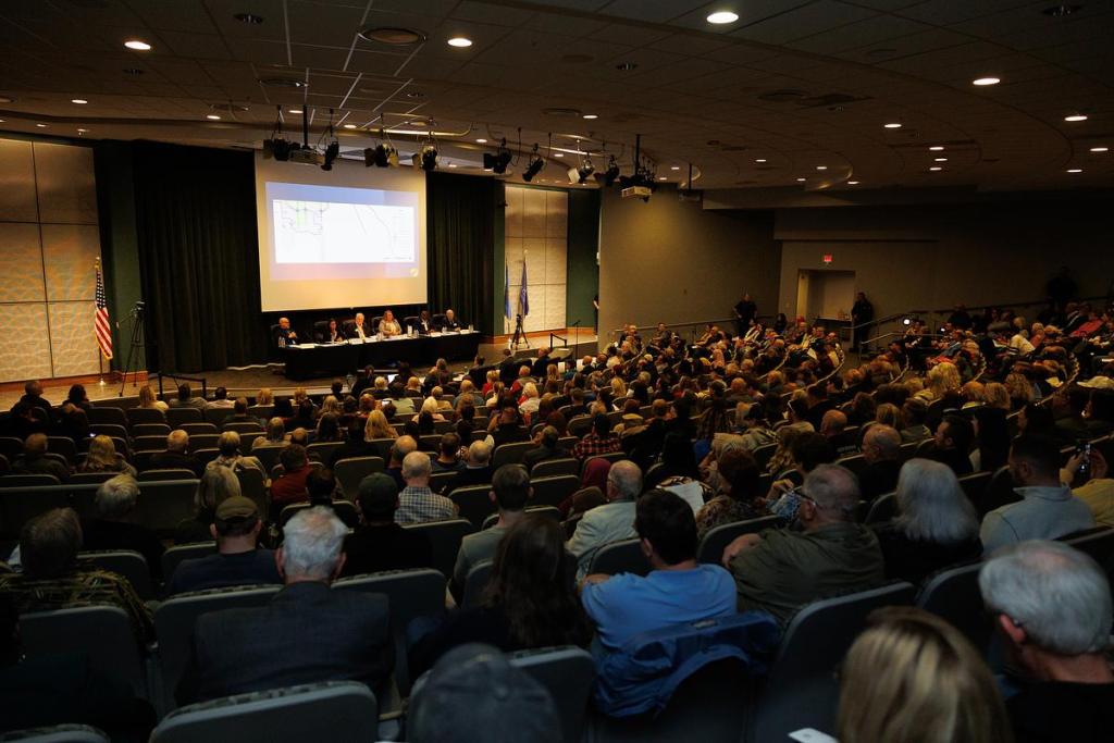 Broken Arrow residents filled an auditorium and overflow room at Northeastern State University-BA during a special city council meeting Jan. 12, 2026 over a proposed mosque.