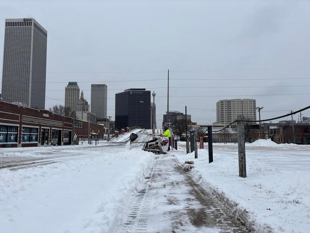 Downtown Tulsa after snow Jan. 24, 2026.