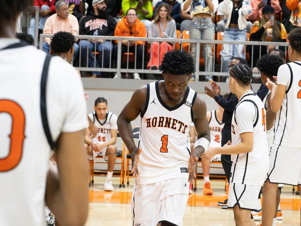 Booker T. Washington High School junior point guard Joc Mitchell is introduced before the Hornets play Millwood High School on Jan. 17, 2026.