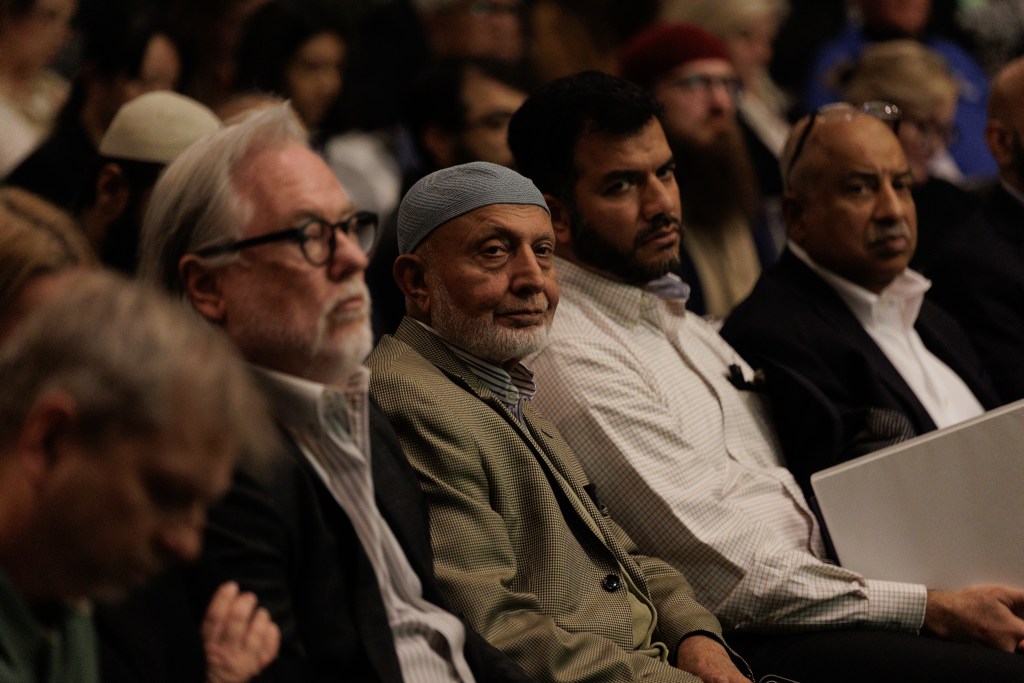 Residents listen during a special Jan. 12, 2026, Broken Arrow City Council meeting where councilors voted to deny a mosque proposed by the Islamic Society of Tulsa.