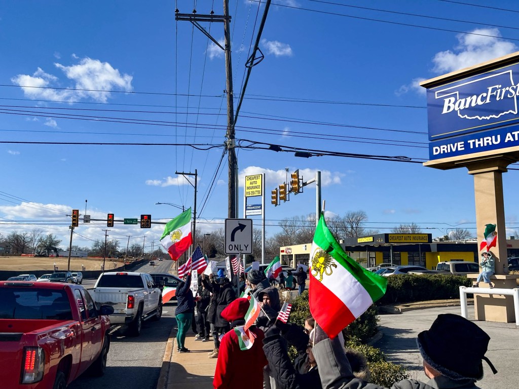 Around 50 Tulsans gathered to protest the Iranian government's mass killings Jan. 17, 2026, at the northeast corner of East 41st Street and South Yale Avenue.