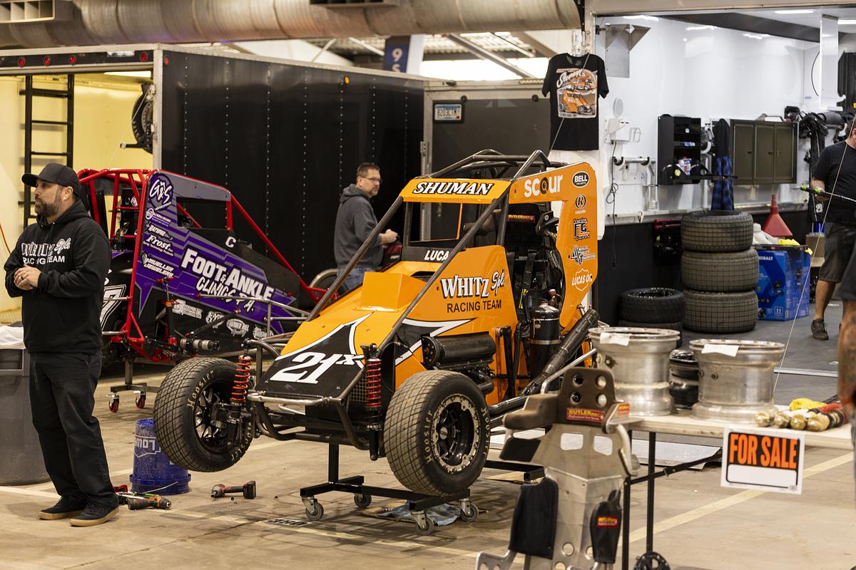 The Whitz Spl. Racing Team's sprint car, also known as a Midget car or racer, at the 2026 Tulsa Chili Bowl Nationals.