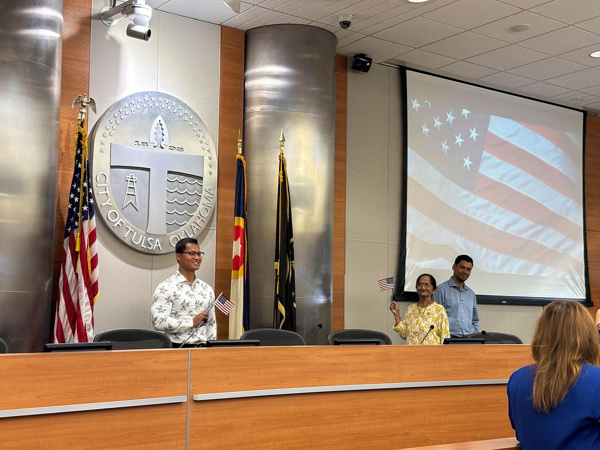 Tulsans take their oaths to become U.S. citizens during a naturalization ceremony at Tulsa City Hall Aug. 14, 2025.