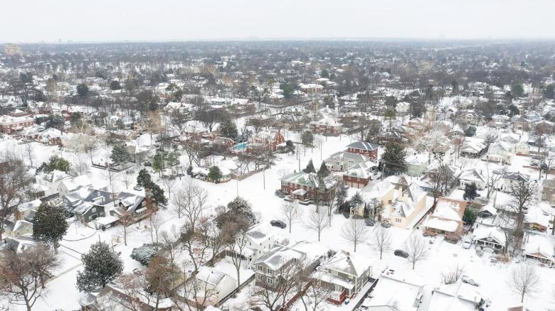 Aerial images show snow covering a midtown Tulsa neighborhood Jan. 24, 2026.