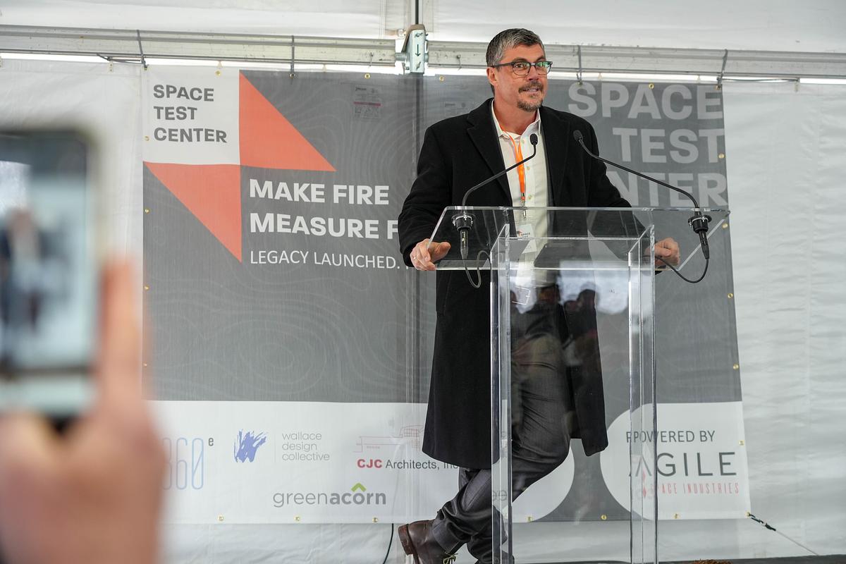 Chris Pearson, CEO of Agile Space Industries, discusses the company's next steps for its Tulsa testing center during a Jan. 23, 2026, event.