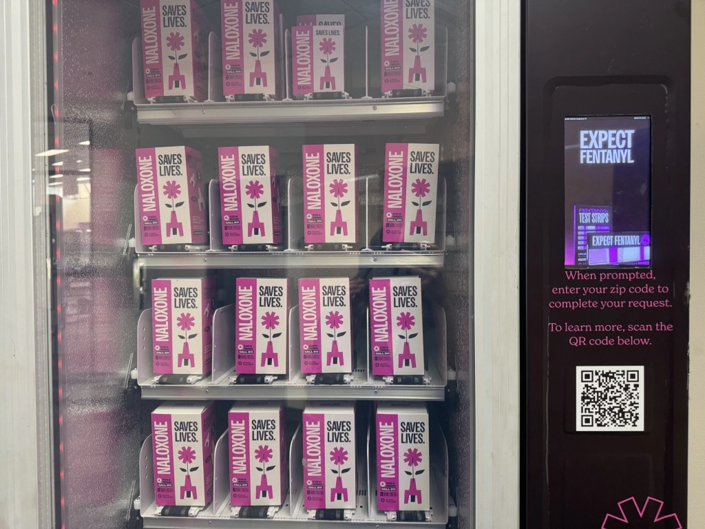 A vending machine stocked with free Narcan at the Ralph Ellison Library in Oklahoma City.
