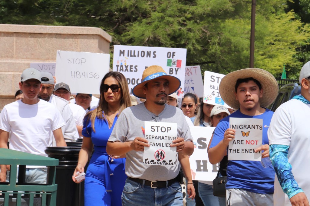 Immigrant Oklahomans and their supporters march around the Oklahoma State Capitol in protest of HB 4156, a sweeping immigration law criminalizing people without legal status, April 23, 2024.