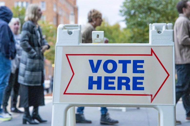 Oklahoma City voters wait in line to cast their votes at St. Luke's Methodist Church on Nov. 5, 2024.
