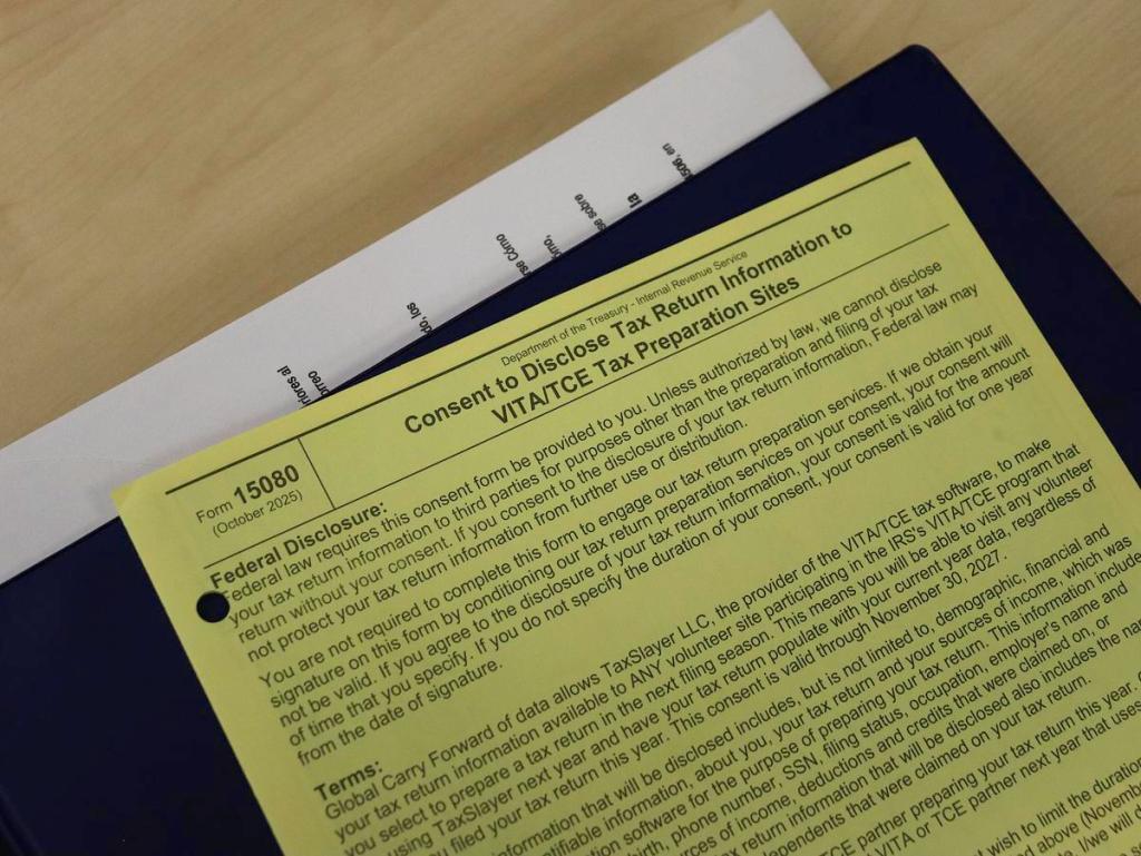 A tax return consent form at LIFE Senior Services, Monday, Feb. 2, 2026. LIFE Senior Services offers free tax help for seniors who are at least 60 years old and making a total income of $69,000 or less.