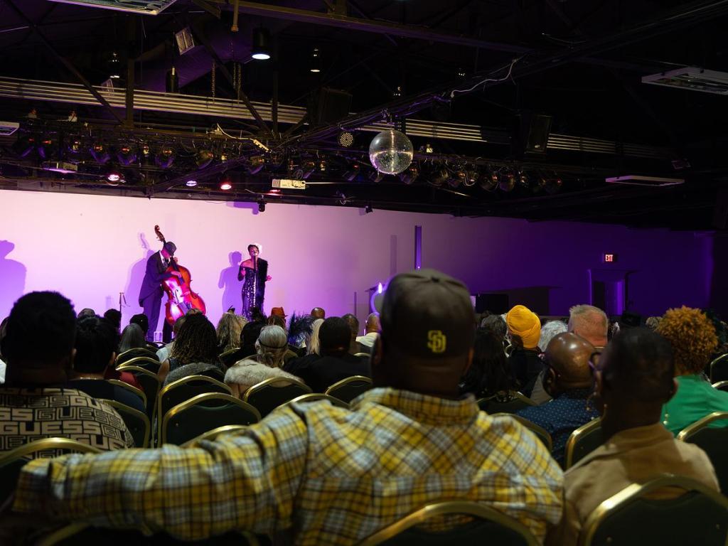 A scene from Acute Inflections performing at 36th Street North Event Center, 1125 E. 36th St. N., on Feb. 25, 2026. The New York City-based Jazzy R&B duo played for hundreds. 