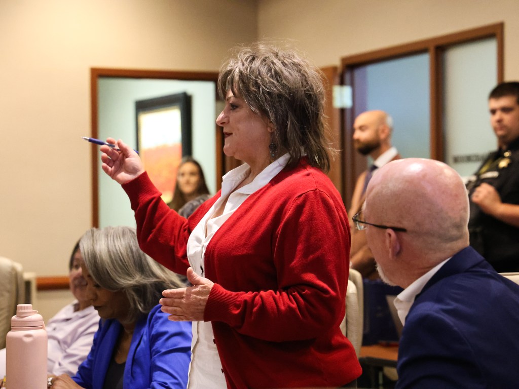 Tulsa City Councilor Jackie Dutton speaks during an Aug. 22, 2025, meeting with with the Muscogee Nation Tribal Council at Council Oak Comprehensive Health Care.