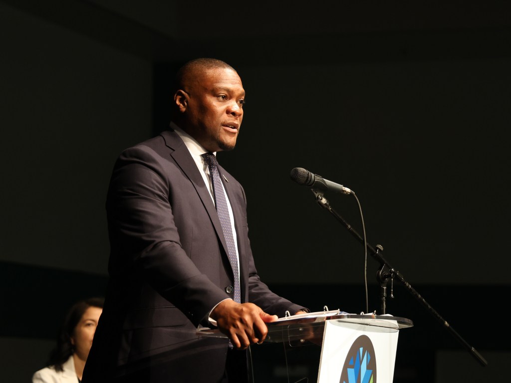 Mayor Monroe Nichols speaks during the Pathway to Hope public art trail dedication event at Greenwood Cultural Center Aug. 19, 2025.