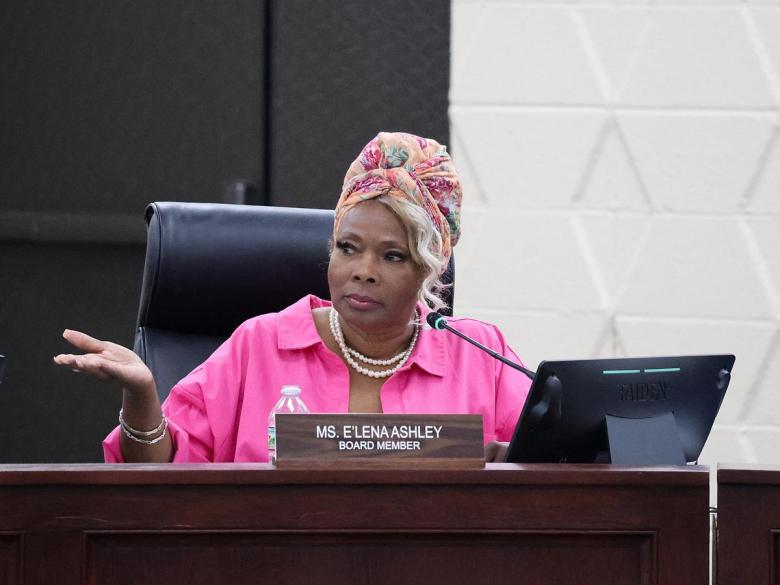 E'Lena Ashley takes part in Tulsa Public Schools Board of Education meeting on Aug, 4, 2025.