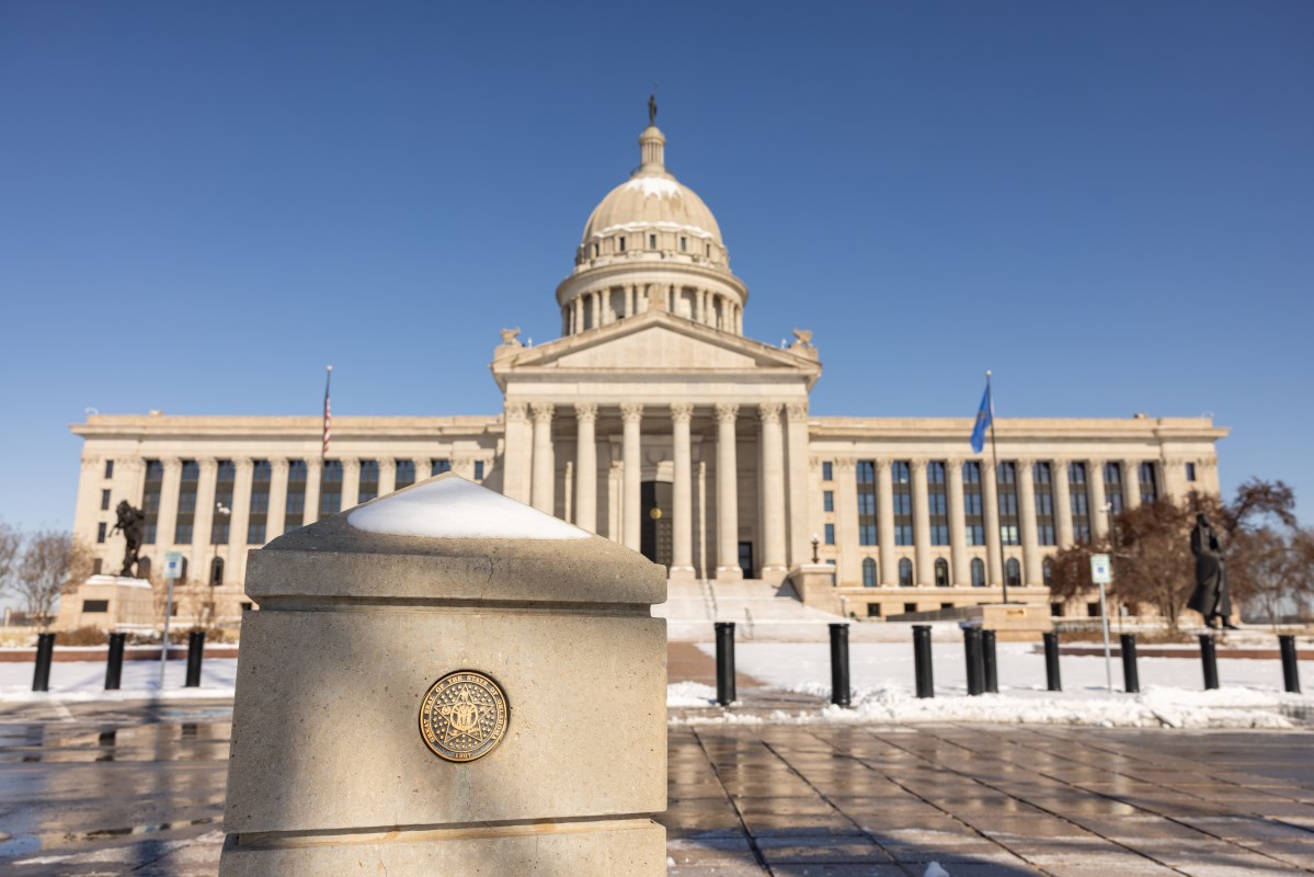 The Oklahoma State Capitol is pictured in January 2026 following Winter Storm Fern.