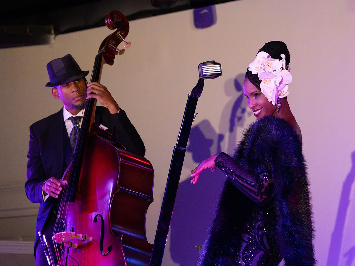 Elasea Douglas, right, and upright bass player Sadiki Pierre perform as Acute Inflections at 36th North Event Center Feb. 25, 2026.
