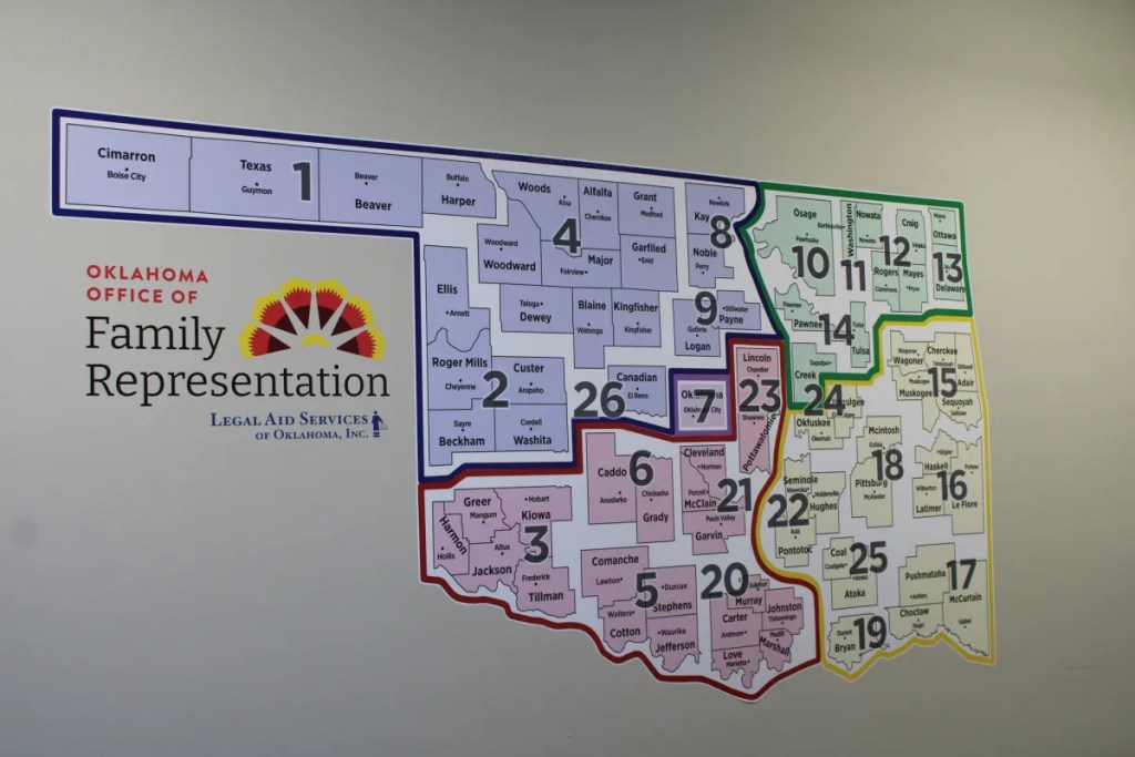 The Office of Family Representation is meant to go statewide, as shown on this map, but the program is $5.5 million short.