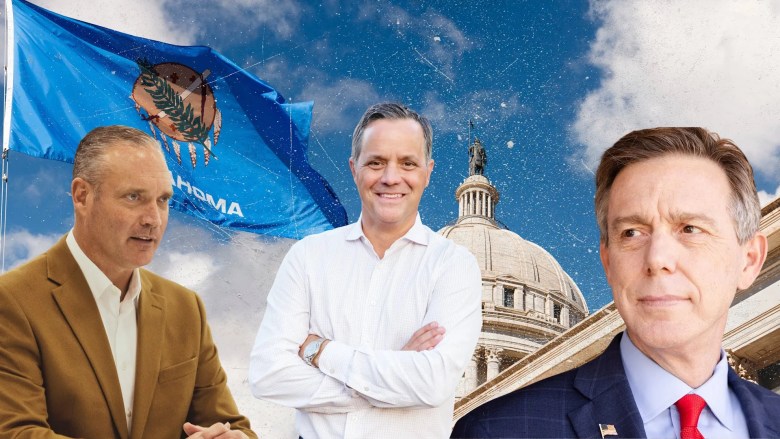 Charles McCall, Chip Keating and Mike Mazzei, shown left to right, have loaned their campaigns a combined $7.6 million.