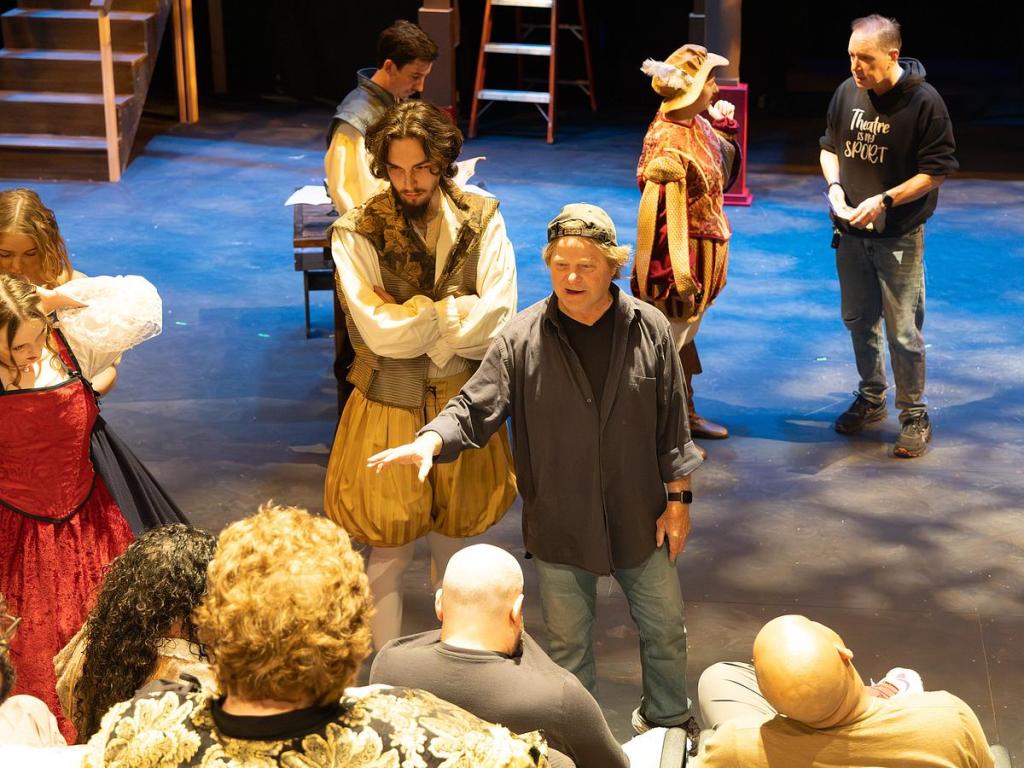 Director Vern Stefanic talks to cast members during a dress rehearsal of Pembroke Players' adaptation of "Shakespeare in Love" on March 5, 2026. The local theater group is performing it inside Tulsa PAC's Liddy Doenges Theatre March 6-8 and 13-15.