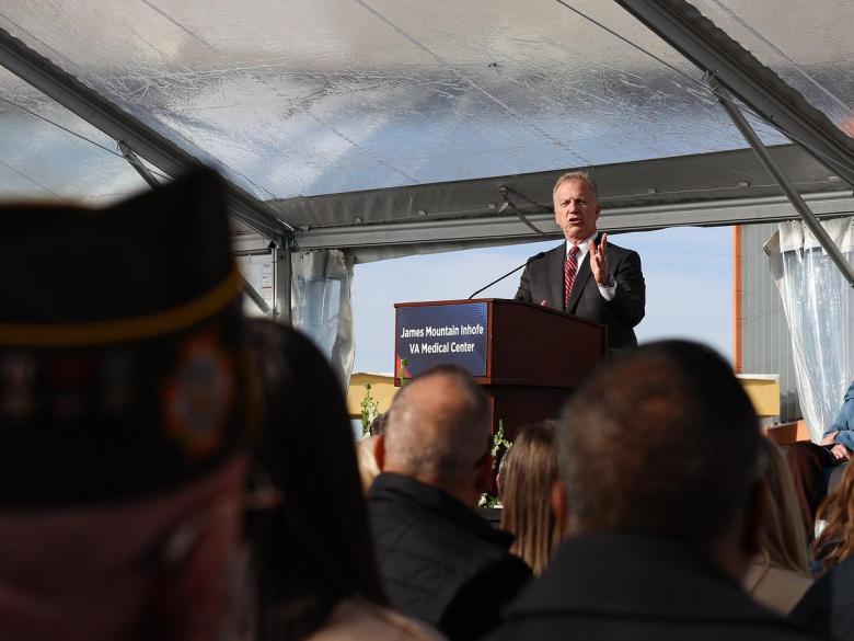 U.S. Rep. Kevin Hern speaks during the Nov. 11, 2025, ceremony for the ownership transfer of the James Mountain Inhofe VA Medical Center from OSU and VHiT LLC to the VA during a special ceremony at the site in downtown Tulsa.