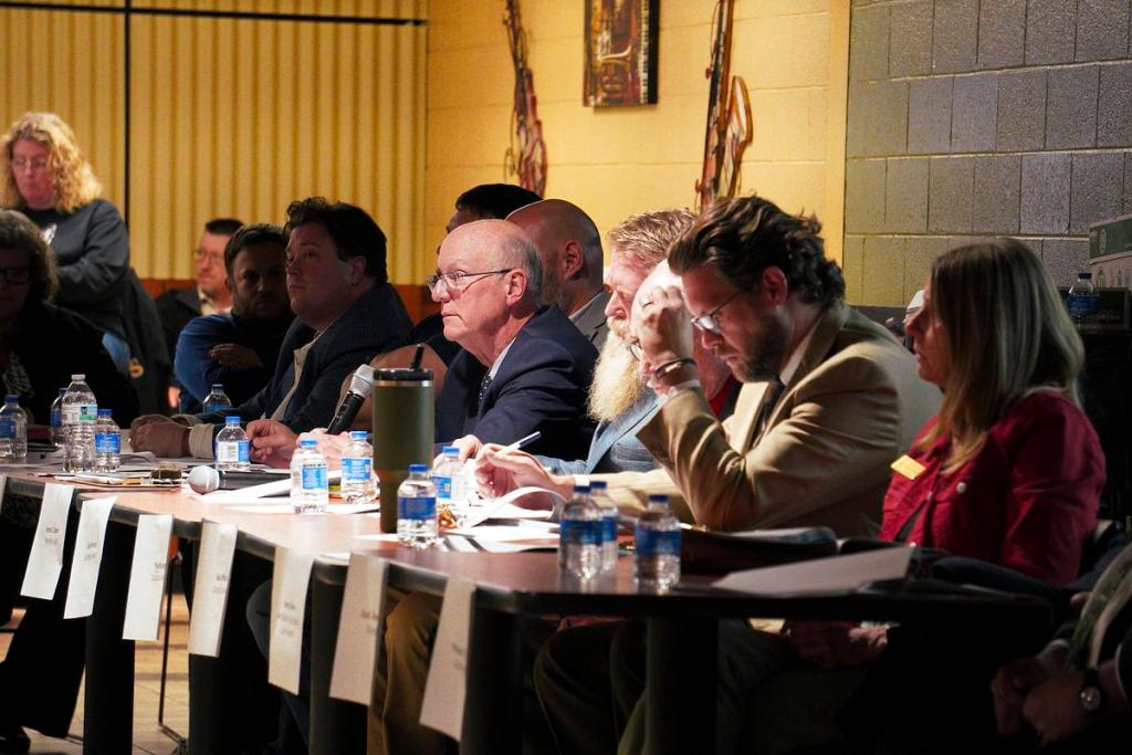 Sand Springs City Council and Mayor Jim Spoon listen during a Feb. 3, 2026, meeting on Project Spring, a data center campus backed by Google.  