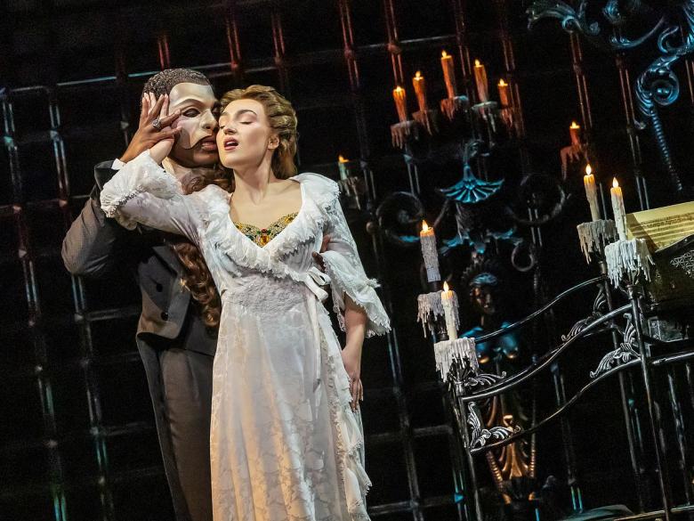 Isaiah Bailey as The Phantom and Jordan Lee Gilbert as Christine Daaé in "The Phantom of the Opera" North American Tour.