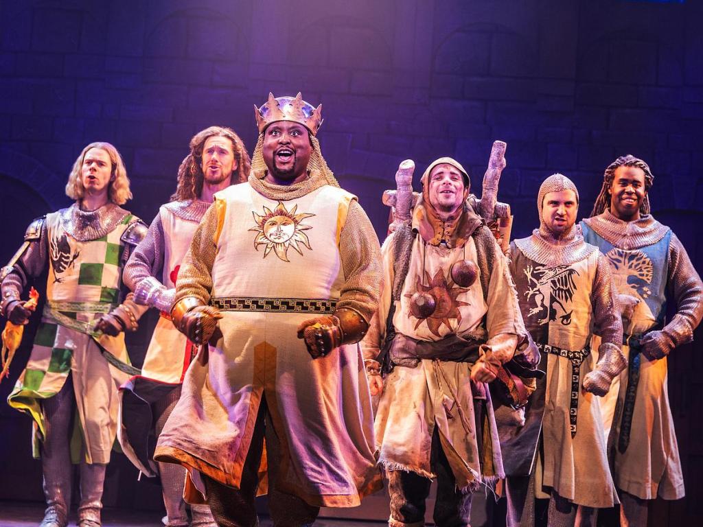 Sean Bell, Leo Roberts, Major Attaway, Blake Segal, Chris Collins-Pisano, and Ellis C. Dawson III in the North American Tour of "SPAMALOT."