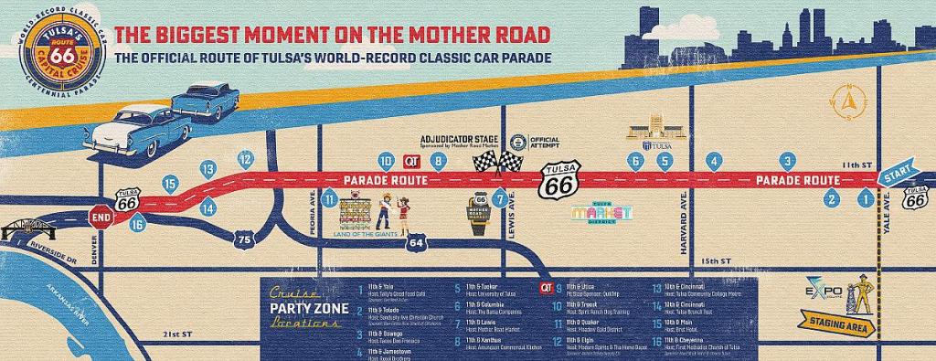 The Route 66 Capital Cruise route will cover 5.5 miles and feature 16 party zones. 