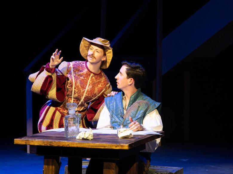 Hayden Abel and Michael Cossey during a dress rehearsal of Pembroke Players' adaptation of "Shakespeare in Love" on March 5, 2026. The local theater group is performing it inside Tulsa PAC's Liddy Doenges Theatre March 6-8 and 13-15.