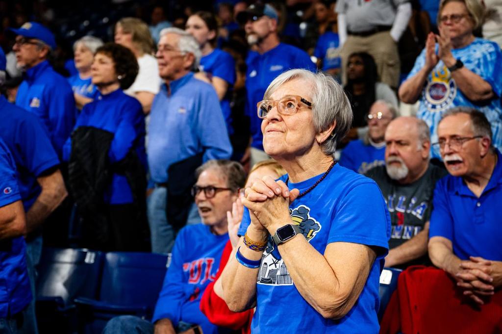 University of Tulsa fans cheer during their basketball game against Wichita State at the Donald Reynold’s Center on Tuesday, March 24, 2026. 
