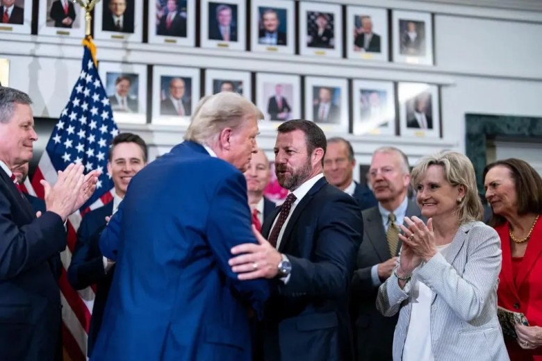 U.S. Sen. Markwayne Mullin, R-Oklahoma, is shown in an undated photo with President Donald Trump. Mullin is Trump’s nominee to become the next Secretary of Homeland Security.