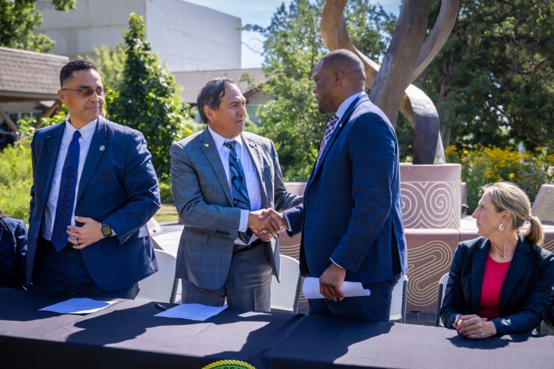 Muscogee Nation Principal Chief David Hill and Tulsa Mayor Monroe Nichols