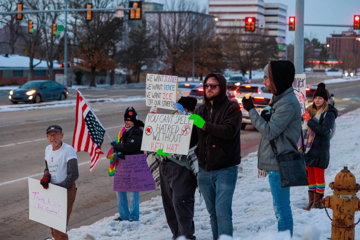 Tulsans gathered at LaFortune Park Jan. 27, 2026, for a vigil for Renee Good and Alex Pretti, two U.S. citizens killed by federal immigration enforcement agents in Minneapolis.