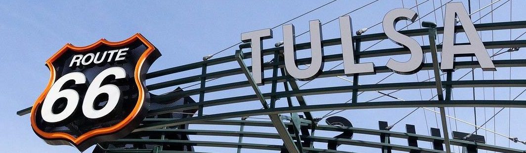 West Tulsa's Route 66 marker in front of the Crystal City Shopping Center on March 13, 2026.