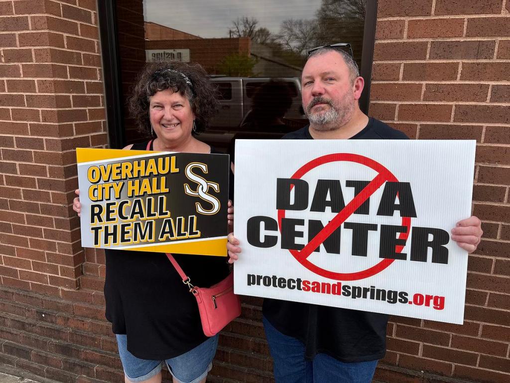 Tammy and Todd Autry live in the city limits of Sand Springs. They came to City Hall to demonstrate March 31, 2026, after finding out elected officials told some residents outside of city limits they did not have a voice.