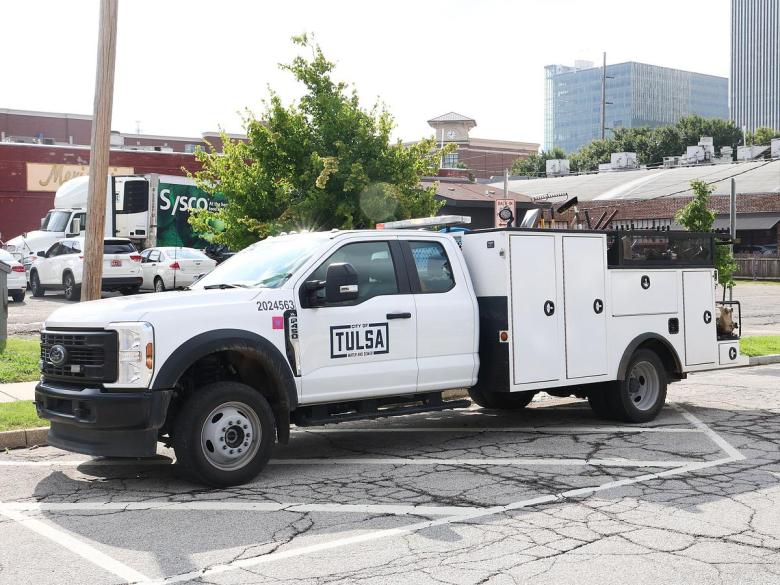 A City of Tulsa water truck sits in downtown in July 2025.