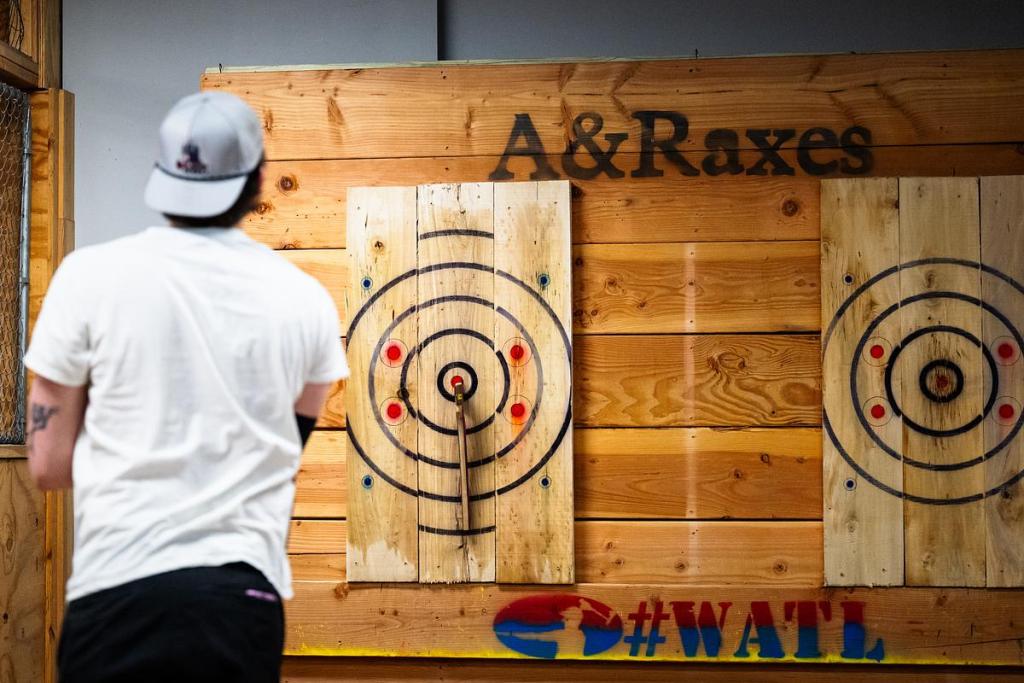 Eli Morton from Claremore practices axe throwing at A&R Axe Throwing and Indoor Golf at on Monday, April 13, 2026. Morton is currently ranked number seven in the world and will be competing in the World Axe Throwing Championships this weekend in Tulsa.