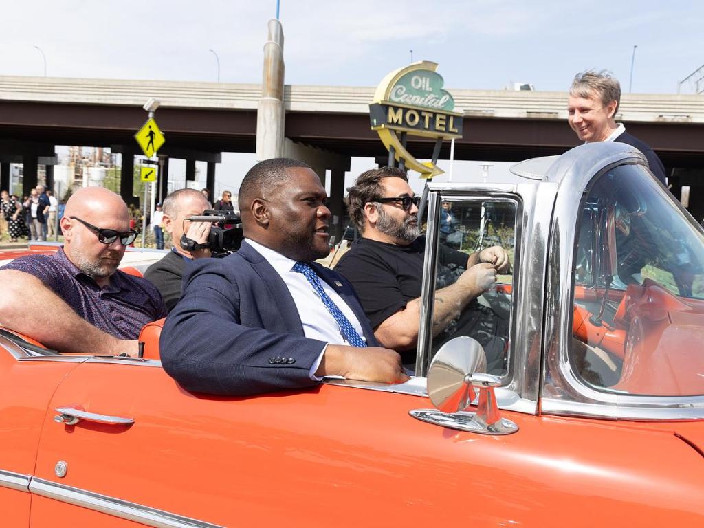 Tulsa Mayor Monroe Nichols moments before hearing "This Land is Your Land" when the car was driven over a series of rumble strips on Southwest Boulevard on March 31, 2026.