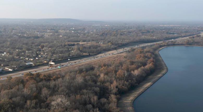 Traffic whizzes along U.S. Highway 75 near Lake Yahola in north Tulsa on Dec. 5, 2025.